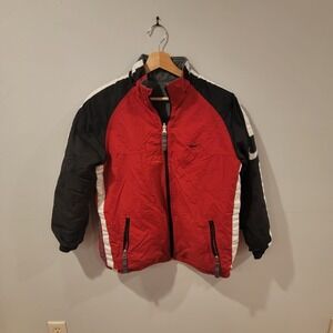 Vintage Nike Coat Youth Size Large 14-16 Red Black Gray Reversible Jacket Y2K